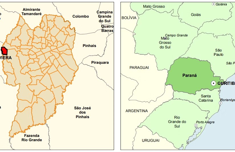 Localização da Colônia Rivière na região metropolitana de Curitiba