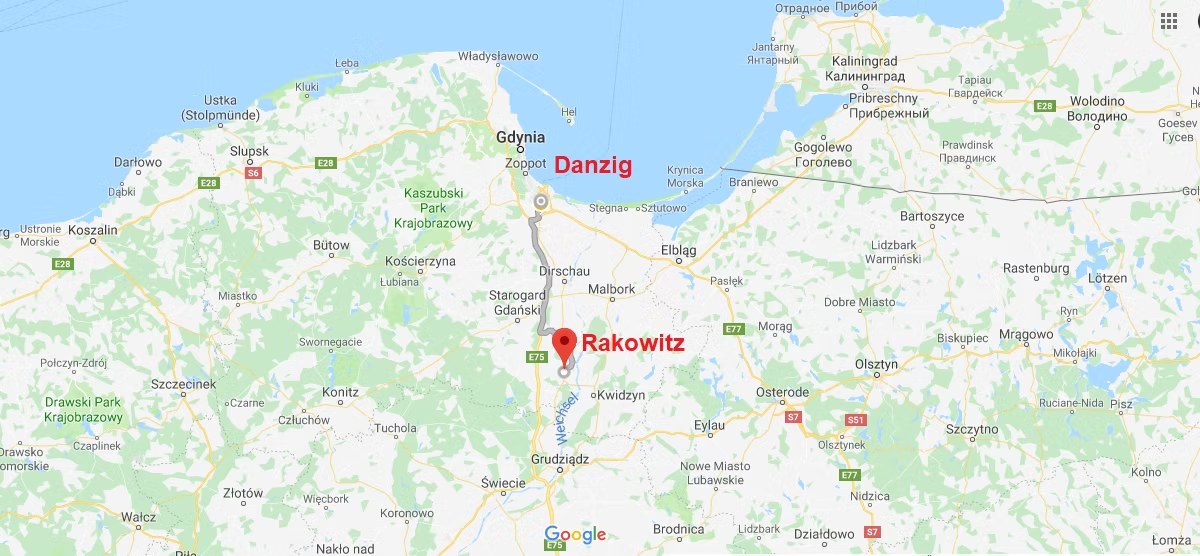 Localização de Rakowitz (Piaseczno, gmina Gniew) — Prússia Ocidental, região de Marienwerder